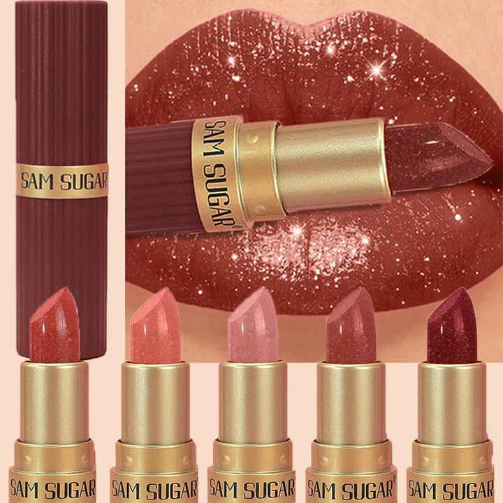 Diamond Chocolate Red Lipstick Pearlescent Glitter Velvet Lipstick Waterproof Shiny Metallic Matte Lip Gloss Non-fade Makeup