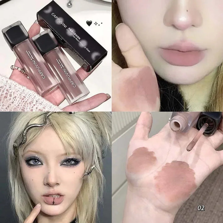 Punk Black Gothic Lip Gloss Matte Dark Brown Lipstick Nude Lip Tint Waterproof Velvet Liquid Lipstick Lip Satin Korean Cosmetics