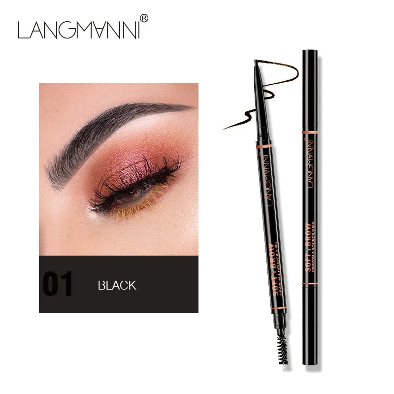 Langmanni Double headed Rotable Eyebrow Pen with a 1.5mm diameter Fine refill Waterproof Wild Eyebrow Pen and Eyebrow Brush