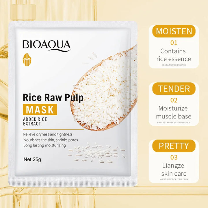5/10pcs BIOAQUA Rice Raw Pulp Facial Masks Whitening Moisturizing Hydrating Anti-aging Face Mask Sheets Masks Skin Care