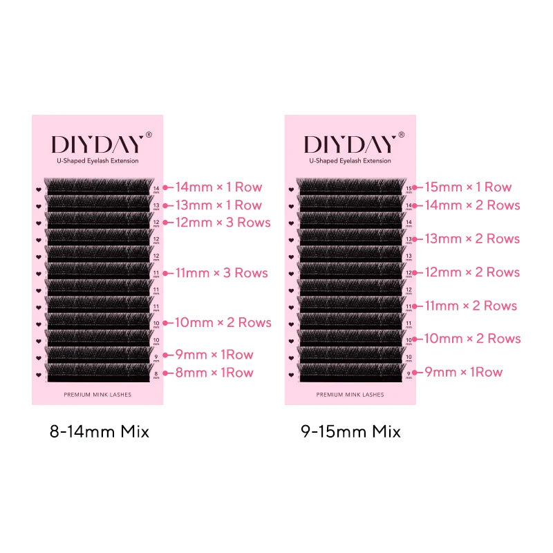 DIYDAY U-shaped YY Eyelash Extension Premium PBT Double Layer U Sahpe YY Lashes Ultra Soft Featherlight False Mink Eyelashes