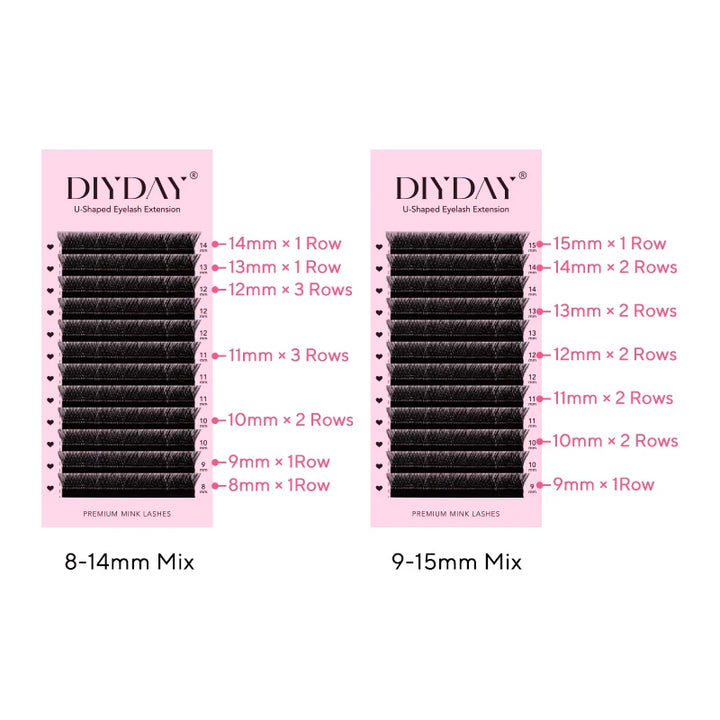 DIYDAY U-shaped YY Eyelash Extension Premium PBT Double Layer U Sahpe YY Lashes Ultra Soft Featherlight False Mink Eyelashes