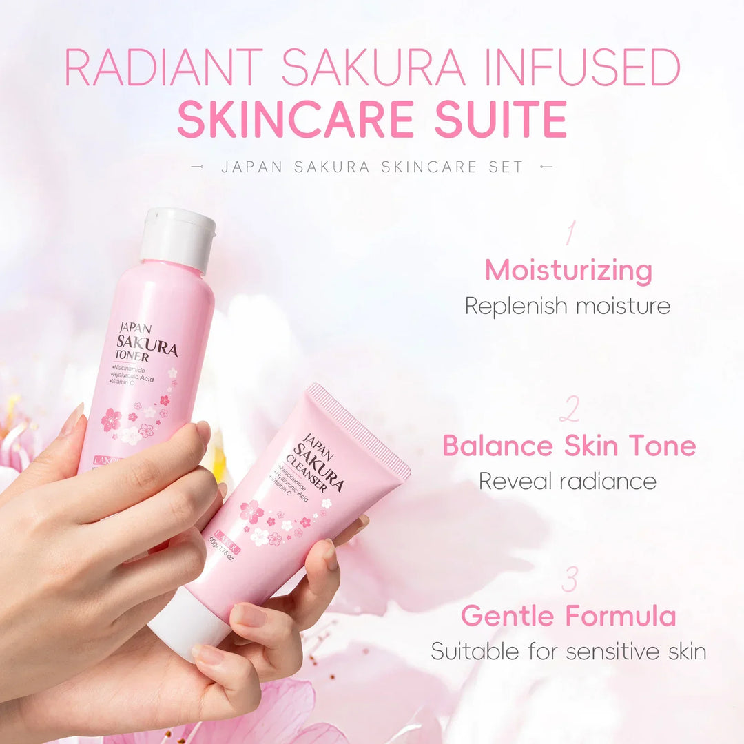 Sakura 6-Piece Skincare Gift Set for Autumn & Winter Deeply Hydrating Cleanser Toner Lotion Serum Eye Cream Essence Cream
