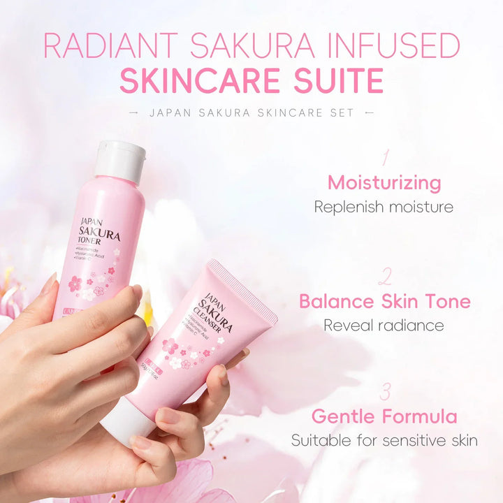 Sakura 6-Piece Skincare Gift Set for Autumn & Winter Deeply Hydrating Cleanser Toner Lotion Serum Eye Cream Essence Cream
