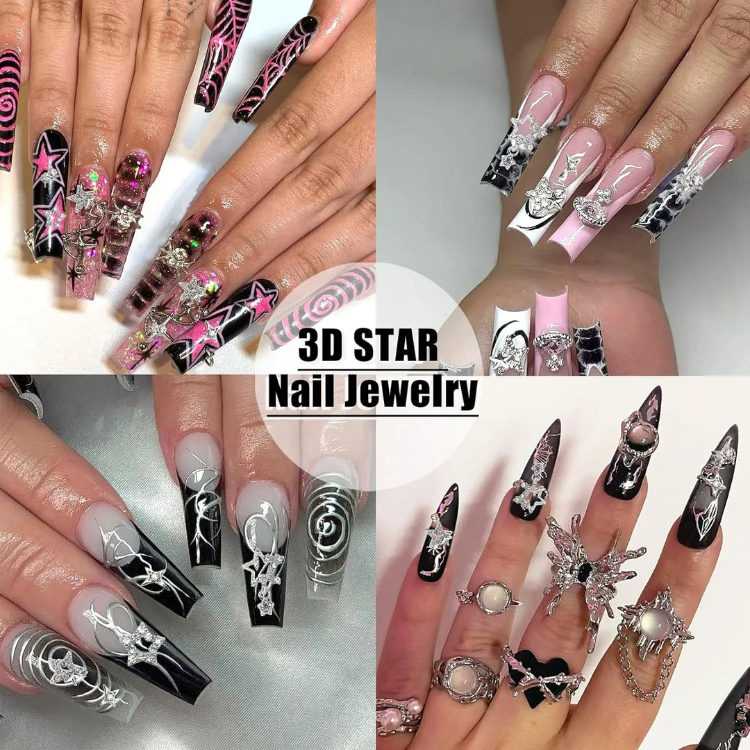 30PCS Silver Star Nail Charms Shiny 3D Stars Nail Gems Starlight Nail Jewelry Y2K Charms for Acrylic Nails Decoration Met