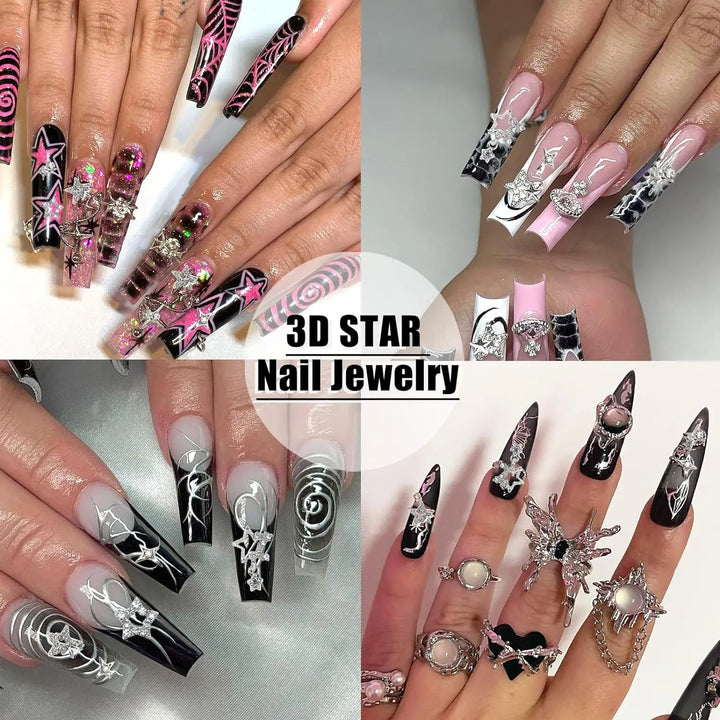 30PCS Silver Star Nail Charms Shiny 3D Stars Nail Gems Starlight Nail Jewelry Y2K Charms for Acrylic Nails Decoration Met