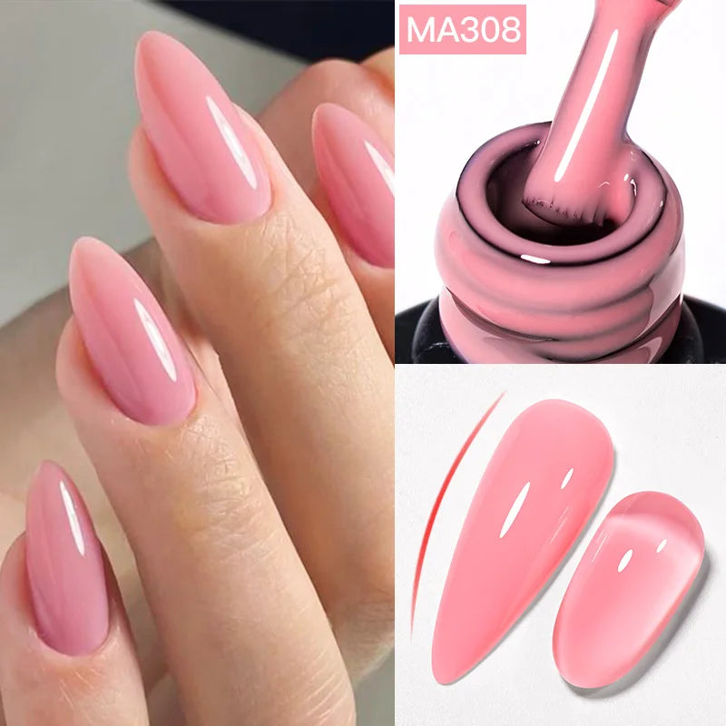 MEET ACROSS 7ml Jelly Nude Shimmer Rubber Base Gel Glitter Pink Purple UV/LED Nail Art Vernis Gel Polish for Manicure Nails DIY