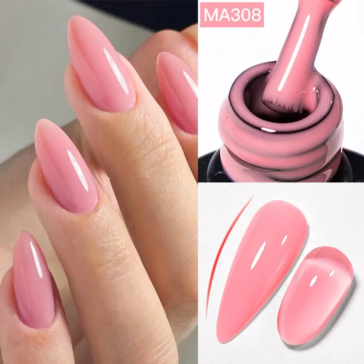 MEET ACROSS 7ml Jelly Nude Shimmer Rubber Base Gel Glitter Pink Purple UV/LED Nail Art Vernis Gel Polish for Manicure Nails DIY
