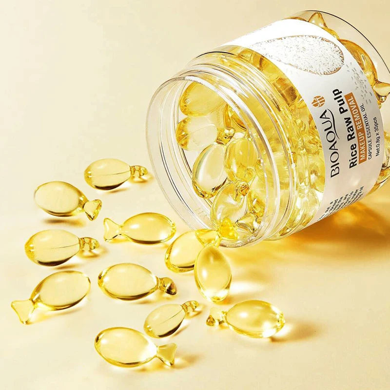 Rice Plasma Makeup Remover Capsules Essential Oil Deep Pore Cleansing Mild Non-Irritating Dissolving Makeup Remover Oil