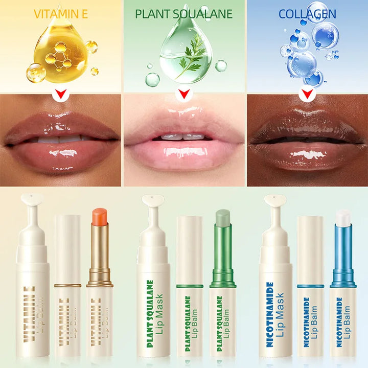 Dk'De Lip Balm+Lip Mask 2in1 Set |   Moisturizing, Soothing, and Long-Lasting Hydration |   3 Colors Available for Selection |   Night Repair Lip Wrinkle Reduction |   Daytime Lip Care to Prevent Chapped Lips