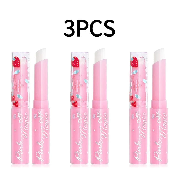 Strawberry Temperature Color Changing Lip Balm Moisturizing Long Lasting Nourishing Lipstick Pink Magic Lip Gloss Cosmetics 5PCS