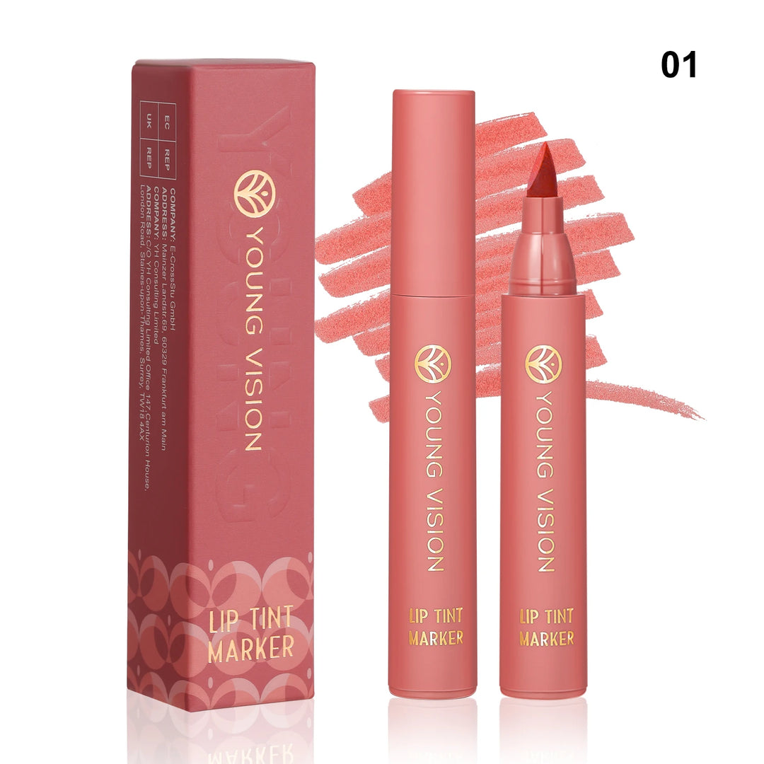 Lip Tint Pen, 6 Colors Available, Matte Water Lipstick, Non-Stick Cup, Long-Lasting, Smooth Lip Liner and Lip Stain Combo