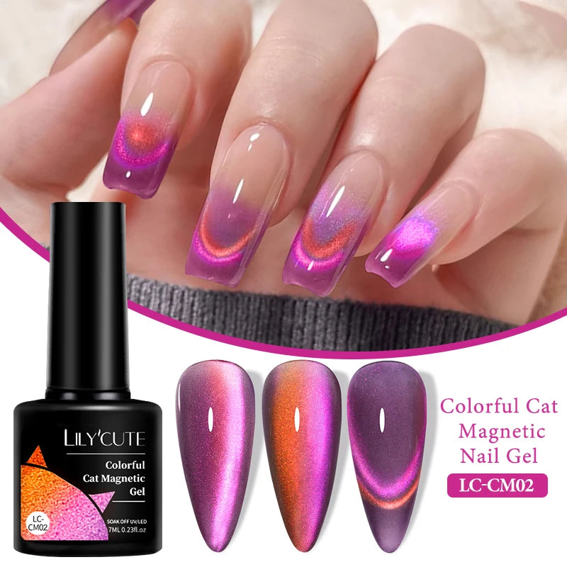 LILYCUTE 7ML Auroras Thermal Gel Nail Polish Nude Dark Purple Glitter Gradient Temperature Color Changing Nail Art Gel Varnishes