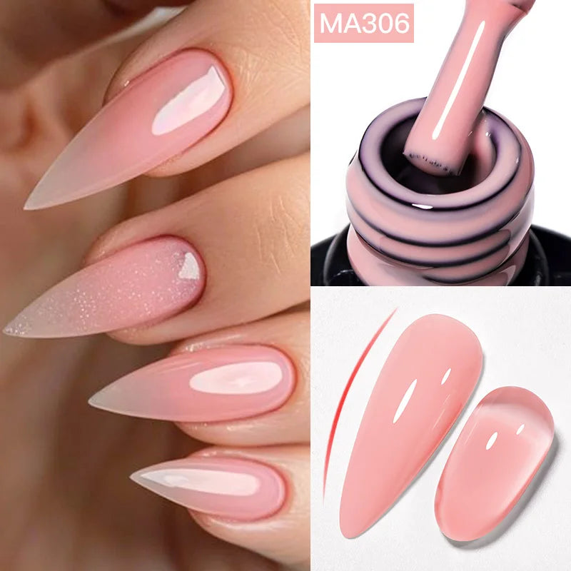 MEET ACROSS 7ml Jelly Nude Shimmer Rubber Base Gel Glitter Pink Purple UV/LED Nail Art Vernis Gel Polish for Manicure Nails DIY