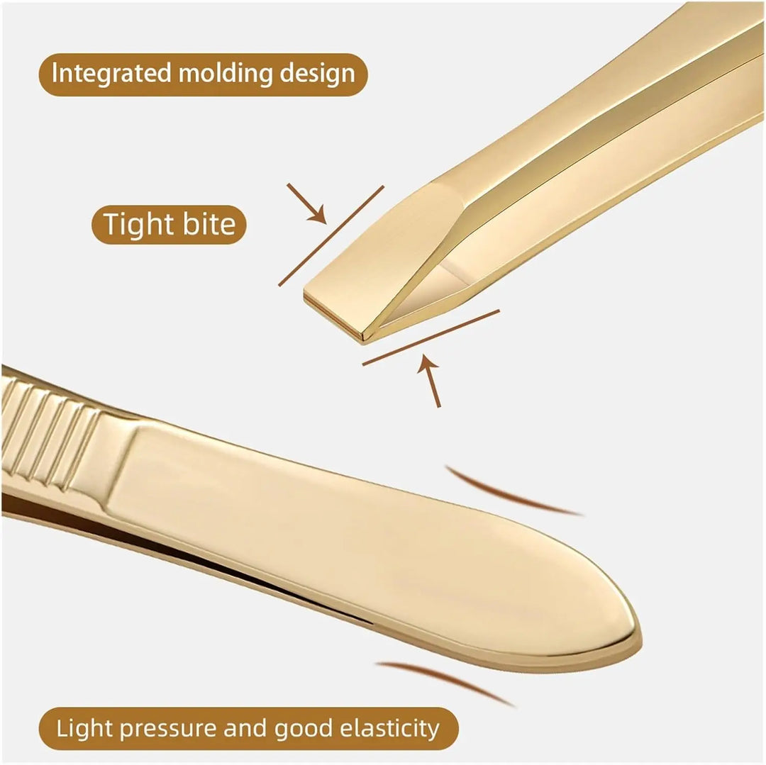 A Gold Stainless Steel Eyebrow Tweezers, With Flat And Oblique Styles, Plucking Eyebrows And Beard Pliers Tweezers Tools