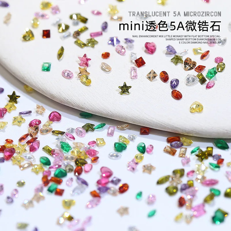 50PCS Sparkle Mini 5A Zircon Translucent Glitter Sharp Diamonds Crystal Nail Art Rhinestones Jewel Decorations Manicure Charms