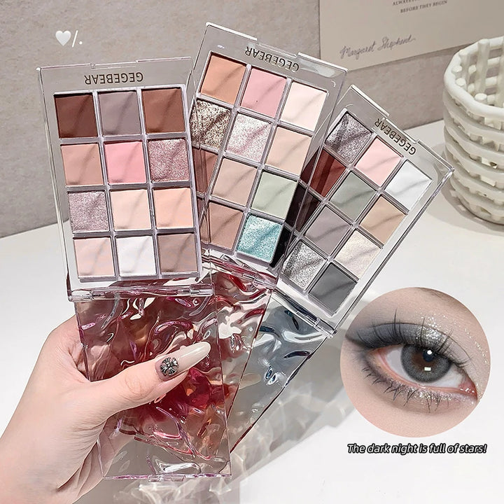 Gege Bear Water Wave Eye Shadow Plate 12 Color Eye Shadow Natural Fine Flash Matte Eye Shadow Plate
