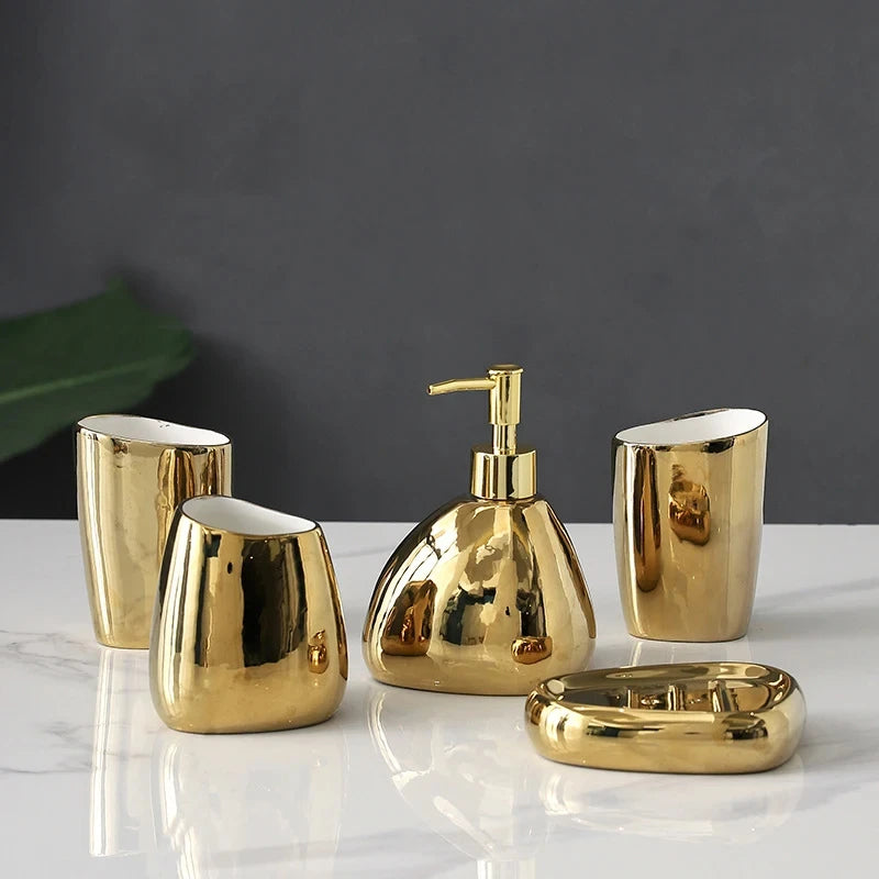 Ceramic Bathroom Accessory Set Luxury Bathroom Vanity Countertop Set Soap Dispenser Toothbrush Holder Soap Dish Bathroom Supply