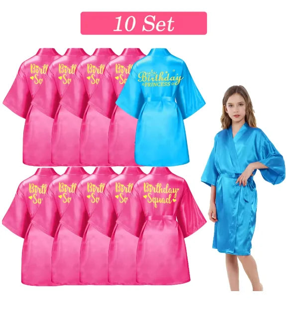6-15 Set Spa Robes for Girls Spa Party Birthday Squad Robe Kids Satin Bathrobe Princess Kimono Girl Sleepover Party Favors