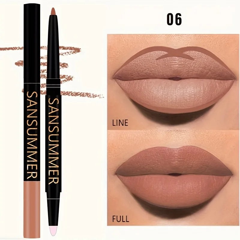 6-color Lipliner With Lip Brush Waterproof, Sweat Resistant, Velvet And Multi-color Lip Pencil Cosmetics