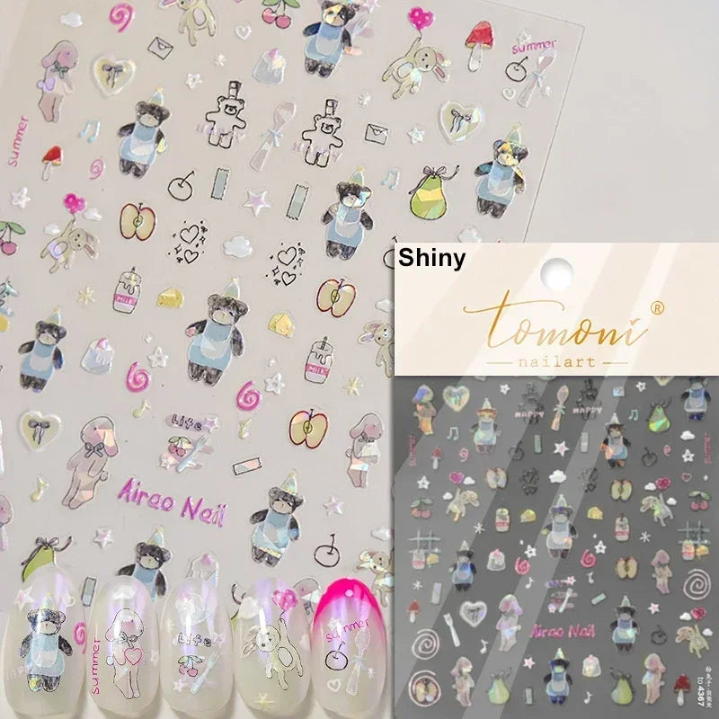 Lovely Cat Bunny Bowknot Poker Crown Lock Key Easter Eggs Love Cute Rabbit Mushroom Chick Flower Dog DIY Nail Art Stickers Decal