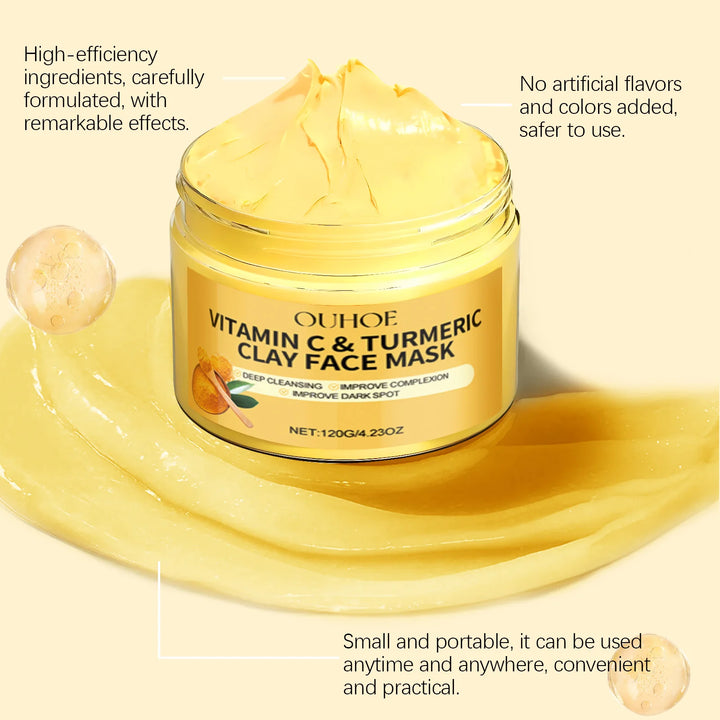 1/3/5PCS Turmeric VitaminC Clay Mask Deep Cleansing Facial Improves Dark Spots Hydrating Skin Care Tightens Skin Evens Skin Tone