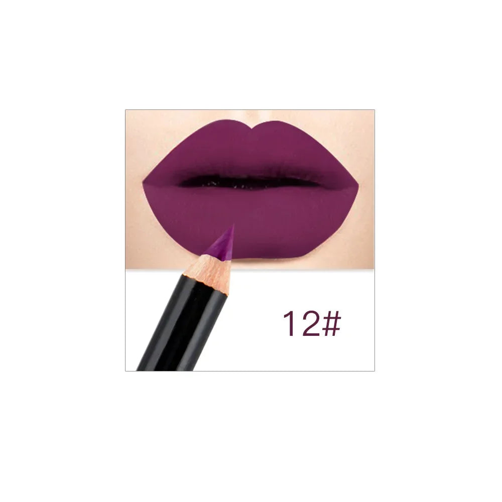 Professional 12 Color Wood Lip liner Waterproof Lady Charming Lip Liner Soft Pencil Makeup Women's Long Lasting Cosmetic Tool