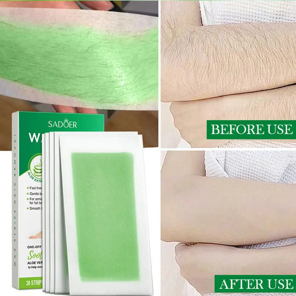 20PCS Hair Removal Wax Strips Roll Underarm Wax Strip Paper Mild Aloe Nourishing Essence for Face Body Leg Arm Hair Removal