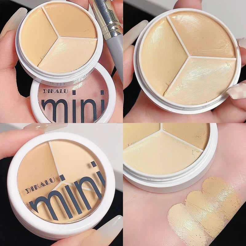 3 Colors Concealer Cream Full Coverage Acne Spot Dark Circles Contour Concealer Palette with Brush Moisturizing Cosmetics Makeup