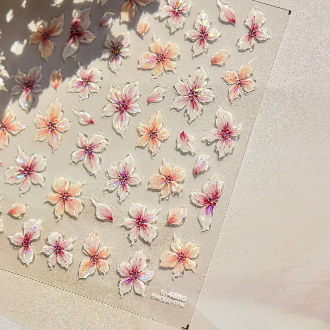 Lace Garden Bowknot Bow Tie Rose Flower Petal Pearl Irregular Border Self Adhesive 5D Nail Art Decoration Sticker Manicure Decal