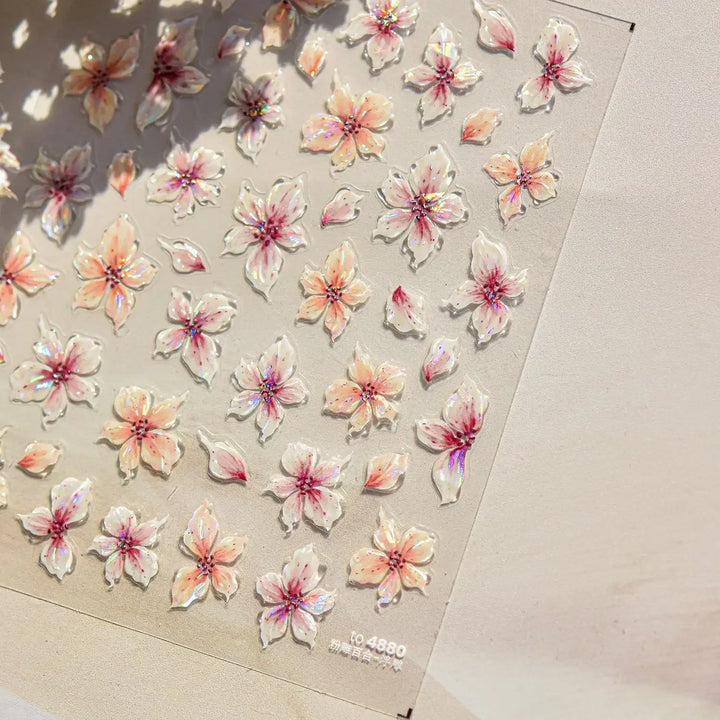 Lace Garden Bowknot Bow Tie Rose Flower Petal Pearl Irregular Border Self Adhesive 5D Nail Art Decoration Sticker Manicure Decal