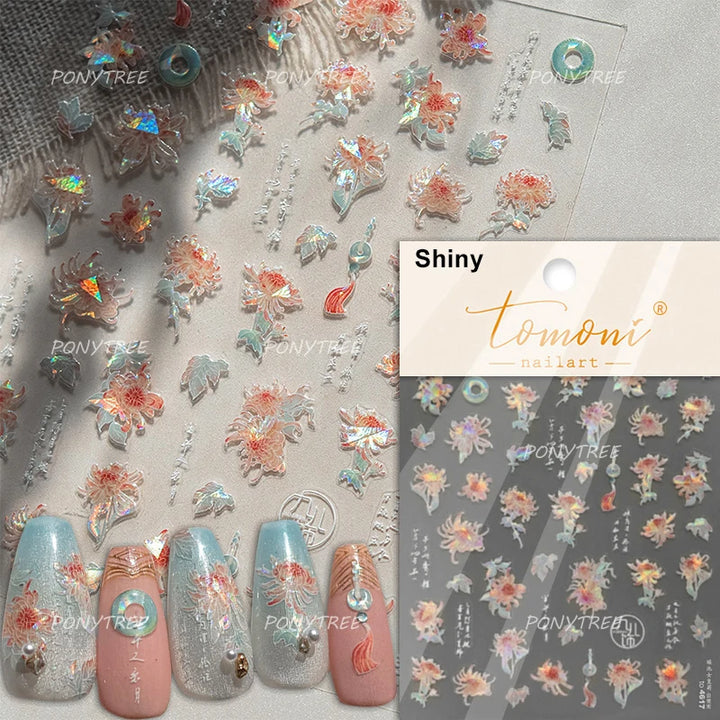 Flowers Blooming Cherry Blossom Sakura Living Peach Branch 5D Soft Relief Spring Adhesive Nail Art Sticker Chic Manicure Decals