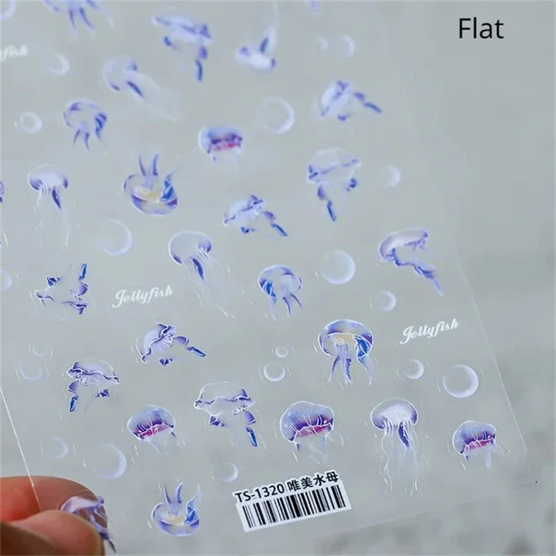 Summer Beach Ocean Shell Starfish Clams Conch Stars Sea Bubble Seasnail Soft Relief Decoration Nail Art Stickers Manicure Decals