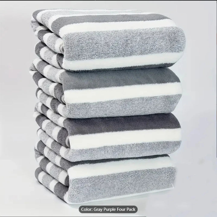 4pcs Striped Bath Towel Set Absorbent & Quick-drying Showering Towels Super Soft & Skin-friendly Bathing Towel For Home Bathroom