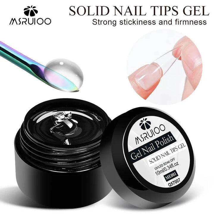 MSRUIOO 10ml Clear Solid Nail Tips Gel Long Lasting Strong Adhesion UV/LED Building Gel for Nails Home Salon Manicure DIY Design
