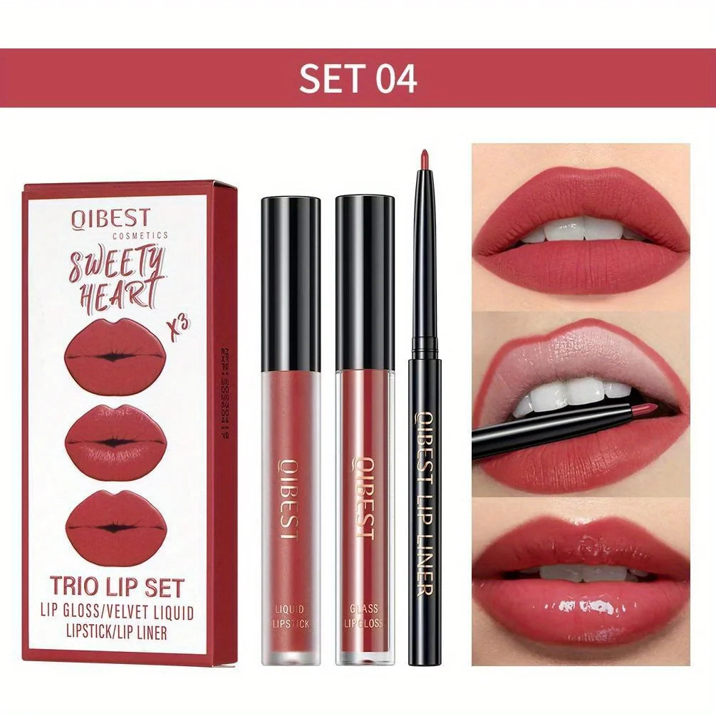 3 in 1 Lipstick and Lipliner Set, Long Lasting Waterproof Lip Stain Liquid Lipgloss Set for Women Halloween Gothic Makeup