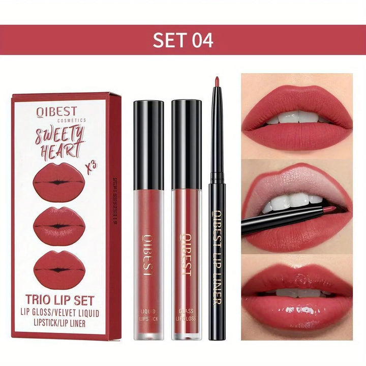 3 in 1 Lipstick and Lipliner Set, Long Lasting Waterproof Lip Stain Liquid Lipgloss Set for Women Halloween Gothic Makeup
