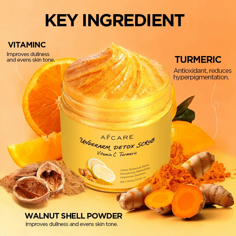 Underarm Detox Scrub Turmeric Vitamin C Dark Spot Armpit Remover Body Deodorant Even Skin Tone Exfoliating Body Scrub Lotion