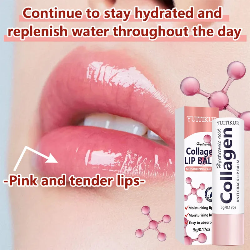 YUITIKUE Collagen Anti Crack Lip Balm | With Hyaluronic Acid | Moisturizing Care For Soft Luminous Lips Easy To Absorb 5g