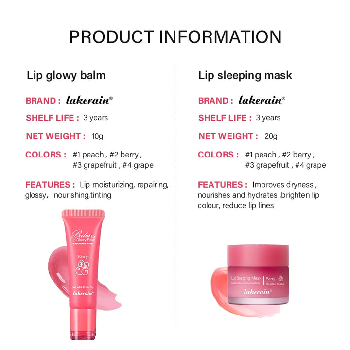Moisturizing Lip Care Kit Lip Glowly Balm Sleeping Lip Mask Deep Hydrate Night Sleep Mask Reduce Lip Lines Remove Dead Skin