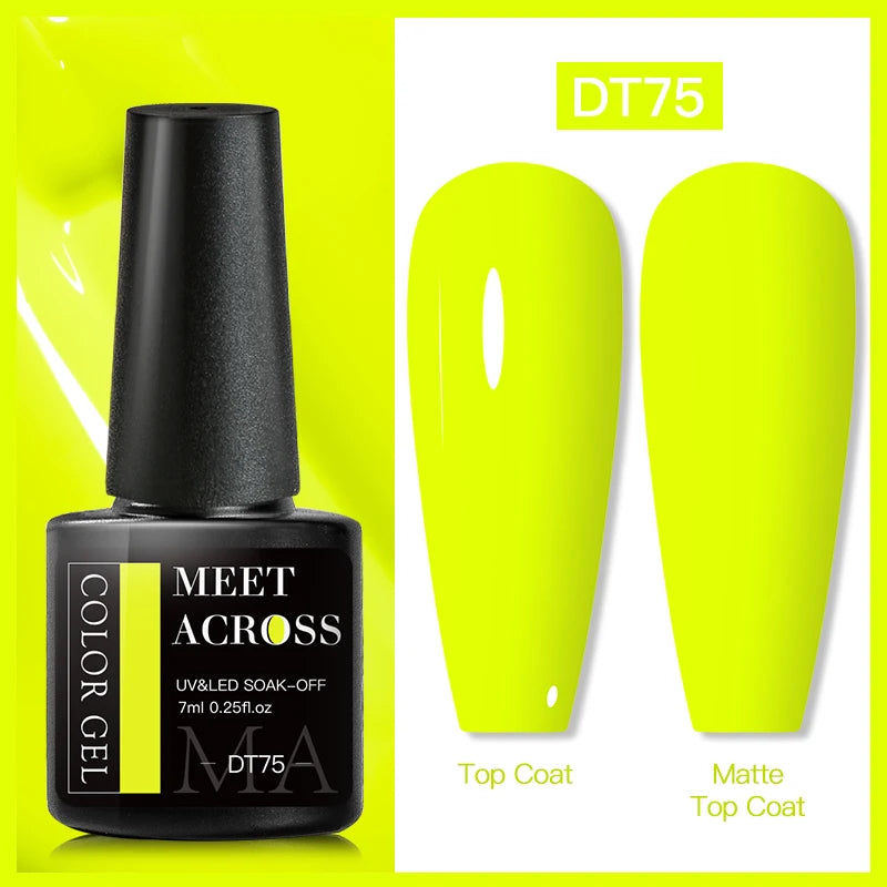 MEET ACROSS 7ml Fluorescent Gel Nail Polish Vernis Summer Neon Semi Permanent UV Gel Varnish Nail Art Manicure For Nails