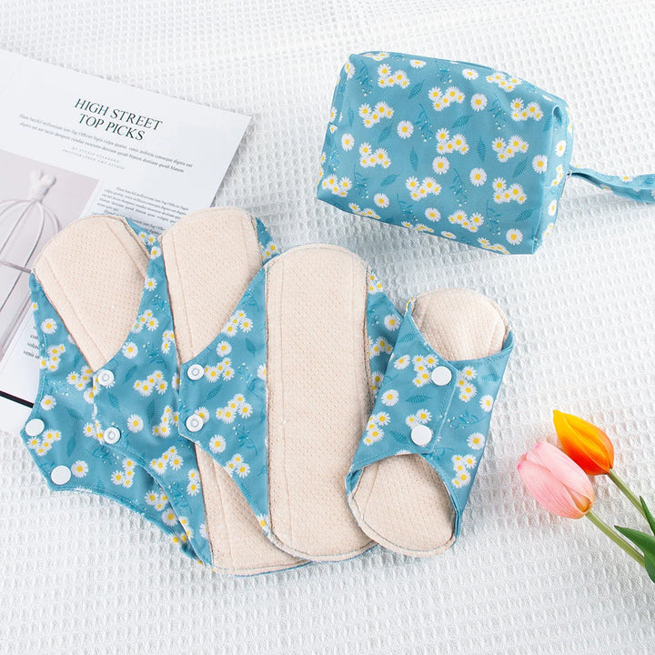 Reusable Sanitary Pads Washable Cotton Panty Liners Soft Cloth Menstrual Pads  4pcs Pads with 1pc Mini Wet Bag