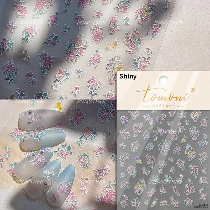 Flowers Blooming Cherry Blossom Sakura Living Peach Branch 5D Soft Relief Spring Adhesive Nail Art Sticker Chic Manicure Decals