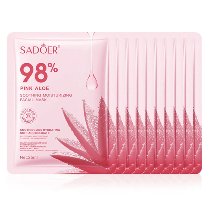 SAODER Pink Aloe Moisturizing Facial Masks Anti-Aging Hydrating Nourishing Anti Wrinkles Face Mask Sheet Masks Skin Care Product