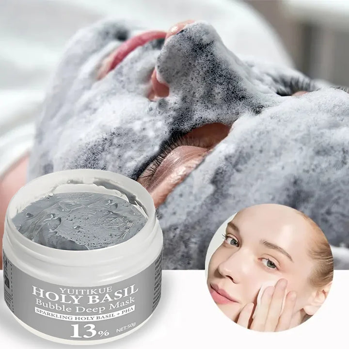 HOLYBASIL Bubble Deep Mask with Holy Basil, Natural Clay & Charcoal, Self-Foaming Oil Control, Deep Cleansing, 50g