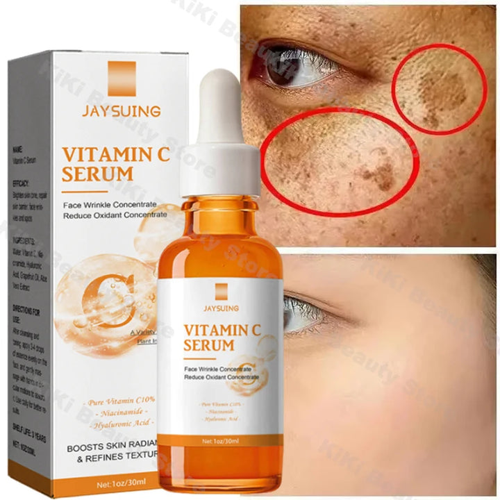 Vitamin C Whitening Serum Effective Remove Dark Spots Freckles Fade Melanin Anti-Wrinkle Brightening Nourishing Face Skin Care