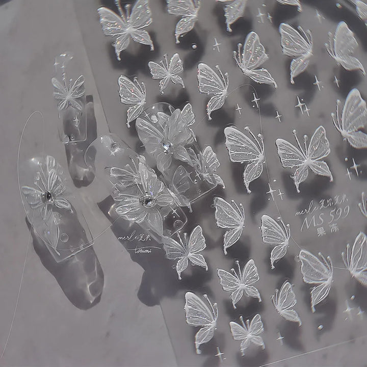 5D Butterfly Nail Stickers Sparkling Jelly Butterfly Nail Art Sticker Decorations Decals DIY Self Adhesive Slider Manicure Parts