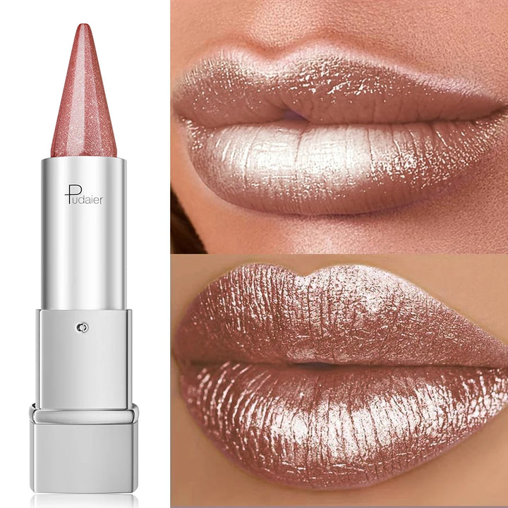 Pearlescent Sparkle Lipstick, Waterproof 24H Long Lasting, Lightweight Shiny Lip Makeup, Colorfast for Girls