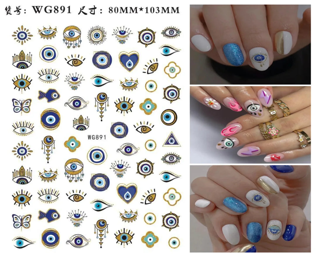 Nail Art Stickers Water Decals Eyes Stripe Nail Art Decorations for Manicure Accessories Press on Nails Foil Stickers and Decals