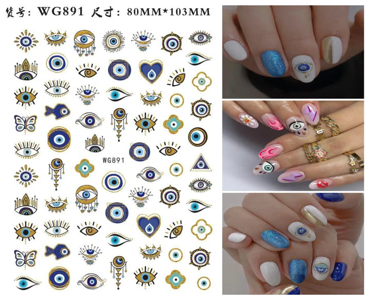 Nail Art Stickers Water Decals Eyes Stripe Nail Art Decorations for Manicure Accessories Press on Nails Foil Stickers and Decals